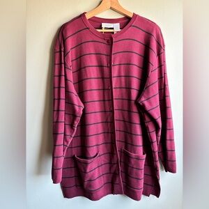 Liz Claiborne Burgundy Crewneck Knit Top with Black Stripes